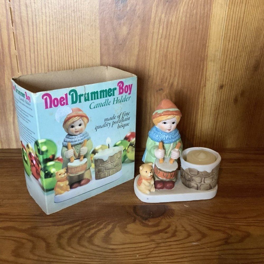 Vintage 1980 Drummer Boy/Dog/Candle Holder Porcelain Figurine‎
